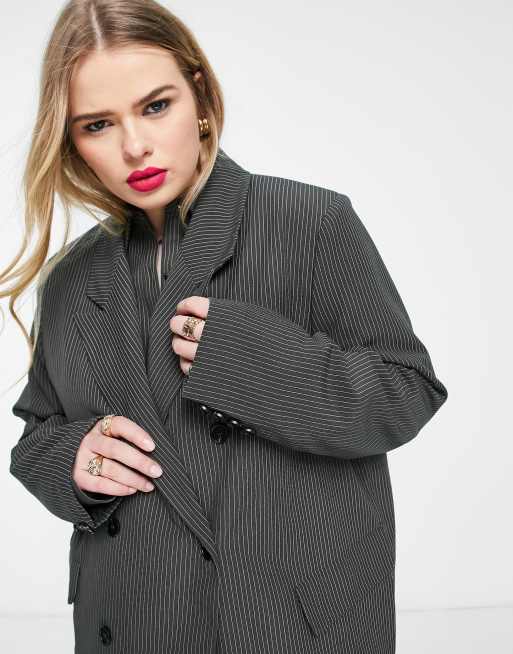 Extro & Vert Plus – Locker geschnittener, zweireihiger Blazer in Schiefergrau mit Nadelstreifen, Kombiteil, 4 von 4