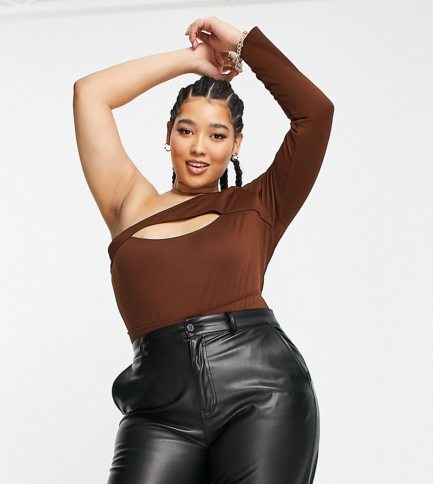Extro & Vert Plus one sleeve bodysuit with cut out in brown