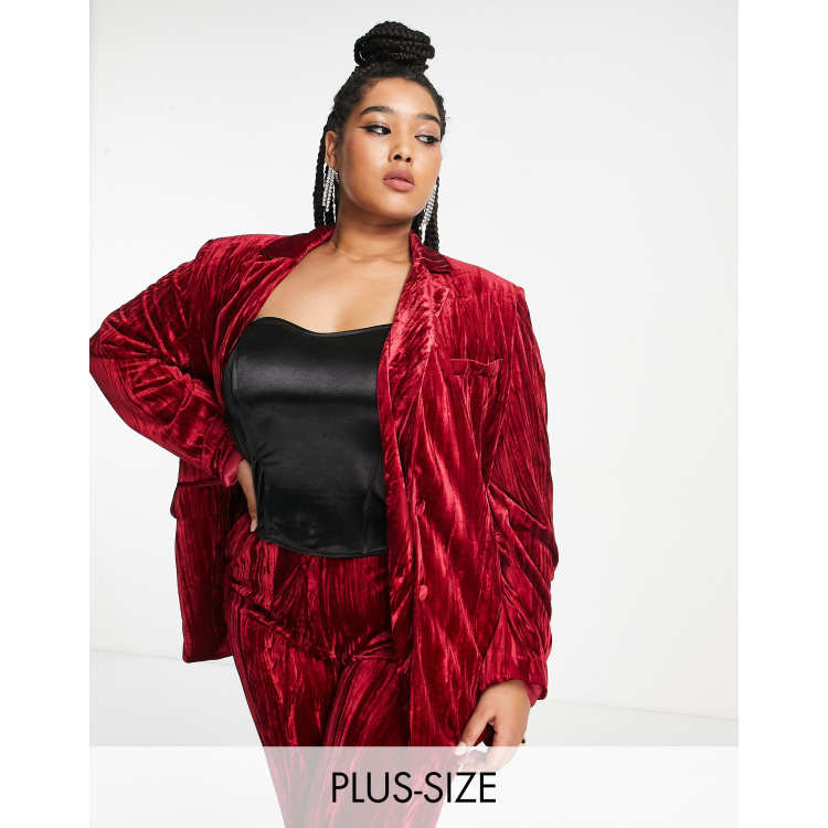 Extro Vert Plus oversized blazer in ruby red velvet co ord ASOS