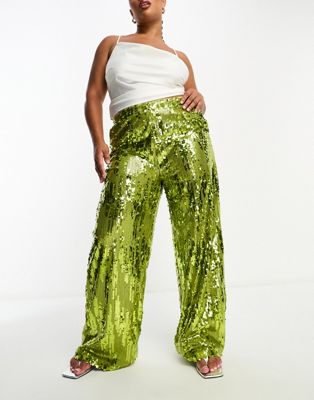 Extro & Vert Plus sequin flared trousers in green - ASOS Price Checker