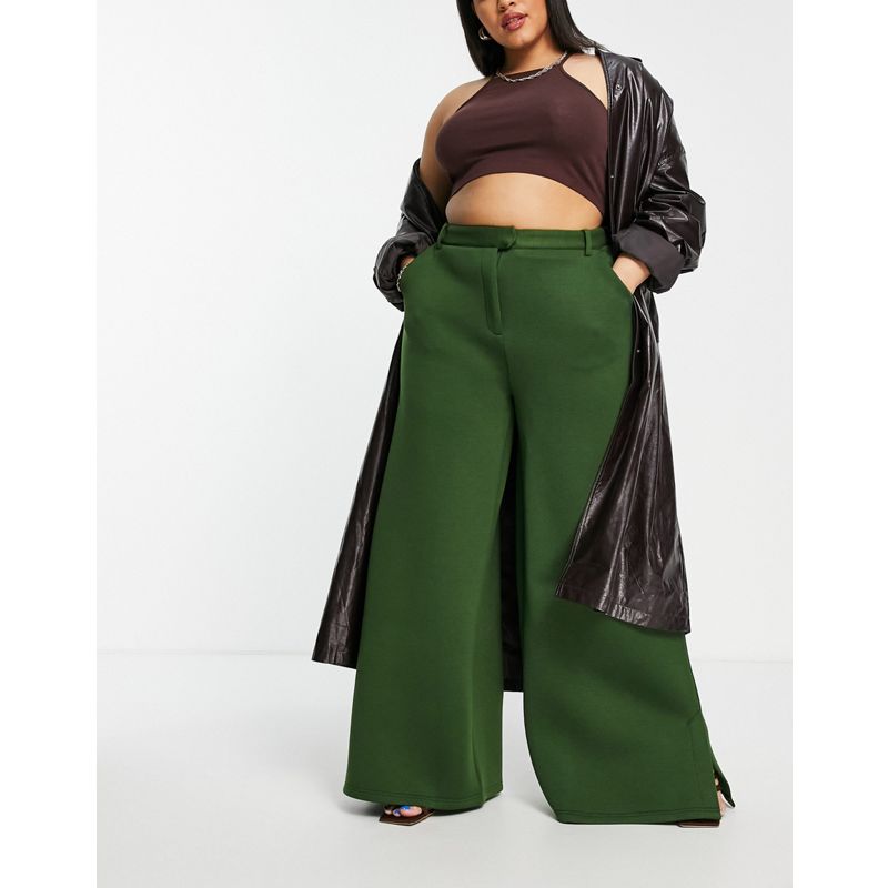 Coordinati Donna Extro & Vert Plus - Pantaloni con fondo ampio in jersey verde scuro in coordinato