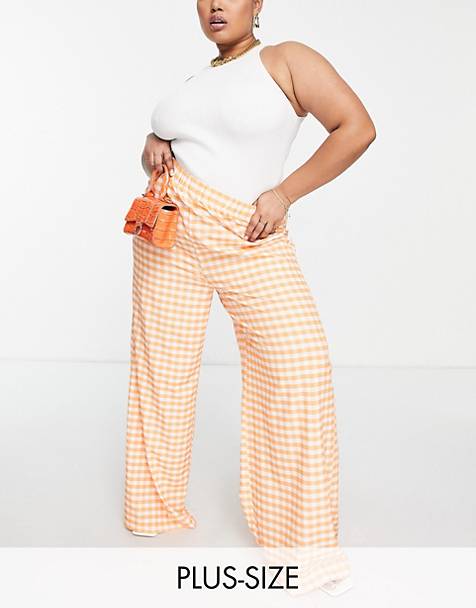 Pantaloni con fondo molto ampio e vita elasticizzata a quadretti arancioni in coordinato Asos Donna Abbigliamento Pantaloni e jeans Pantaloni Leggings & Treggings 