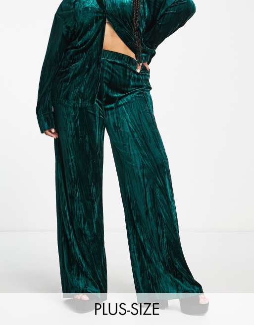 Extro & Vert Plus - Pantaloni con fondo molto ampio e vita elasticizzata verde smeraldo in coordinato