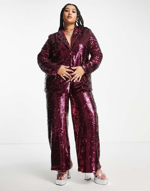Extro & Vert Plus - Pantaloni dritti rosa vivo con paillettes in coordinato, 3 di 4
