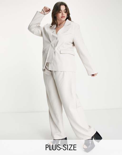 Extro & Vert Plus - Pantaloni sartoriali a vita alta con pieghe sul davanti écru in coordinato