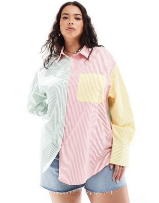 Extro & Vert Plus patchwork shirt in pastel stripe