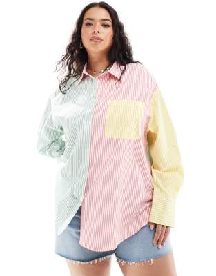 patchwork shirt in pastel stripe-Multi