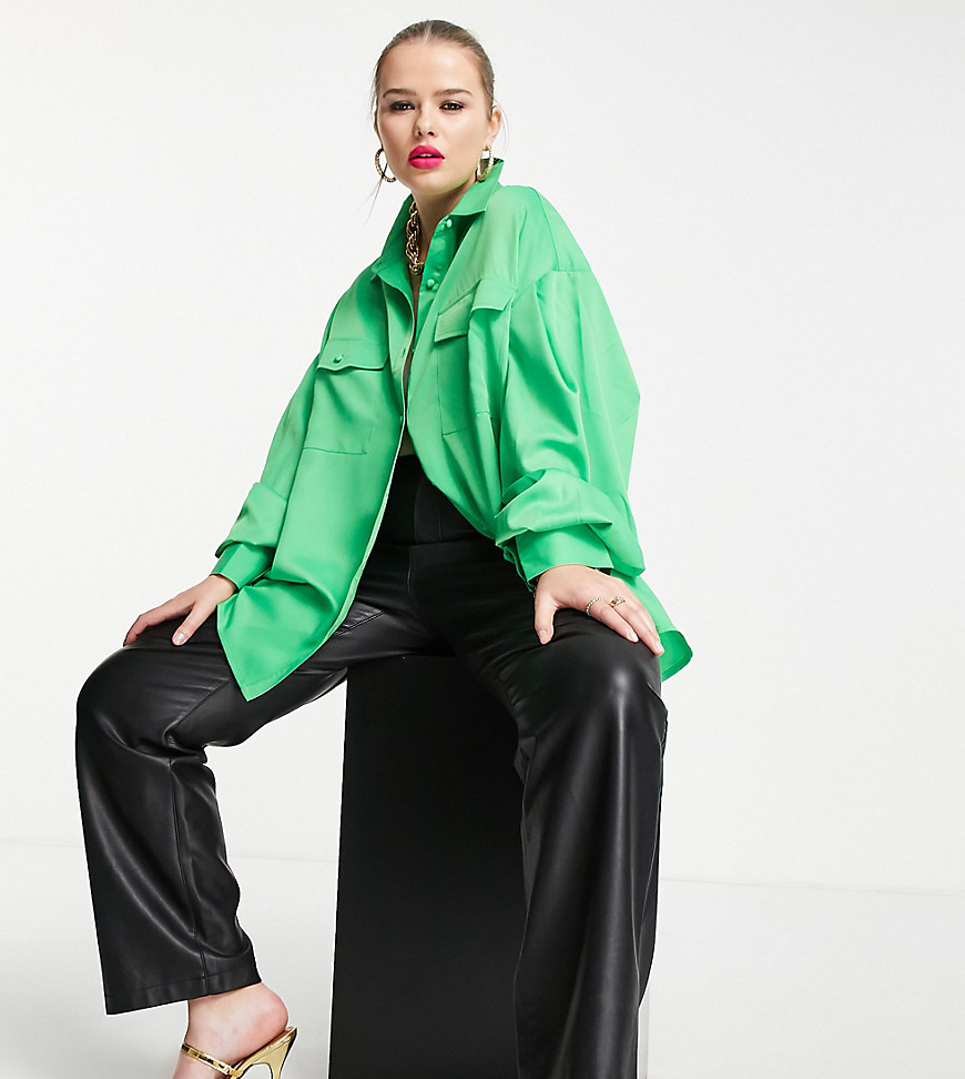 Plus-size shirt by Extro %26 Vert Love at first scroll Spread collar Button placket Chest pockets Oversized fit
