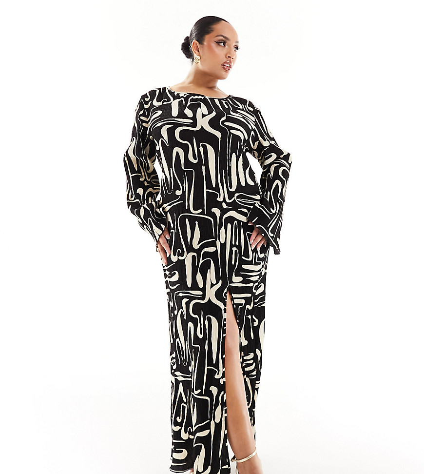 Extro & Vert Plus plisse maxi dress in abstract print-Multi