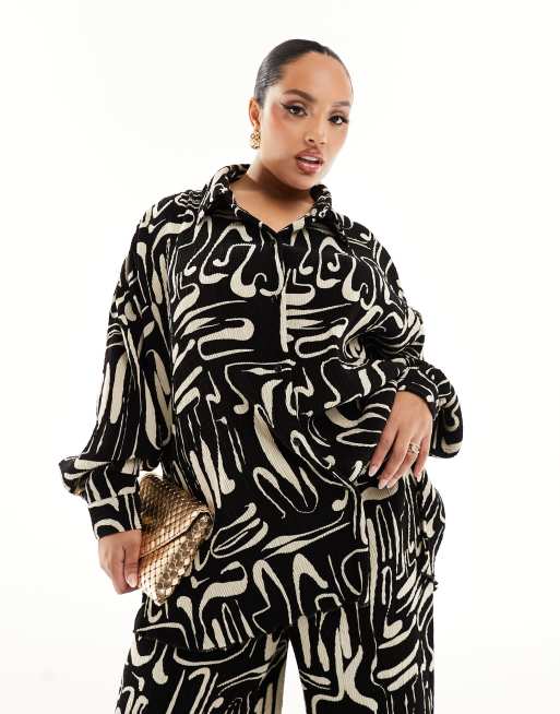 Extro & Vert Plus - Plissé overhemd in abstracte print, deel van co-ord set