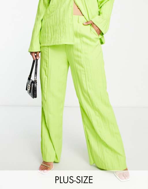 Extro & Vert Plus – Plissierte Hose in Limettengrün mit weitem Bein, Kombiteil