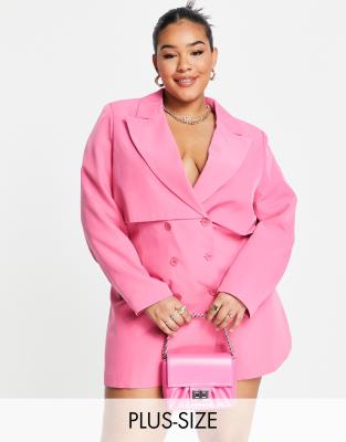 Extro Vert Plus Robe Blazer Courte Effet Superpos Double Boutonnage Rose Vif Asos