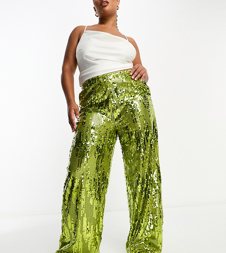 sequin flared pants in green