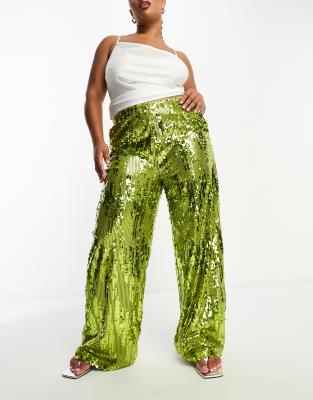 Extro & Vert Plus sequin flared pants in green
