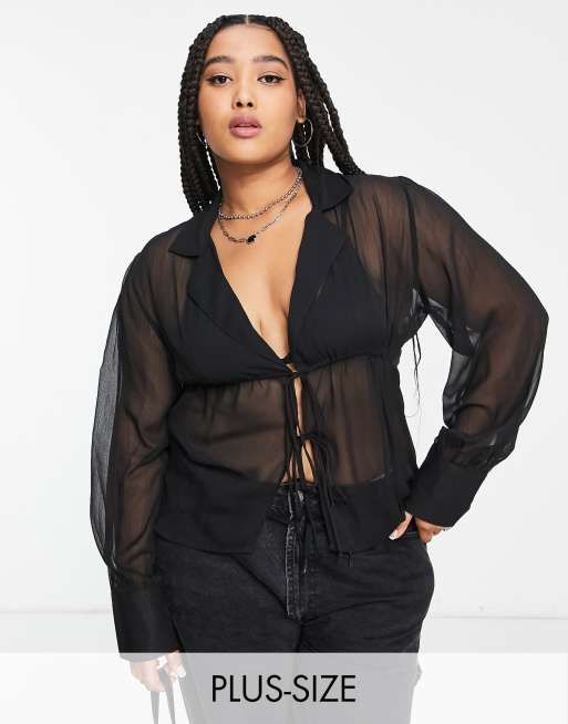 Plus size black sales sheer top