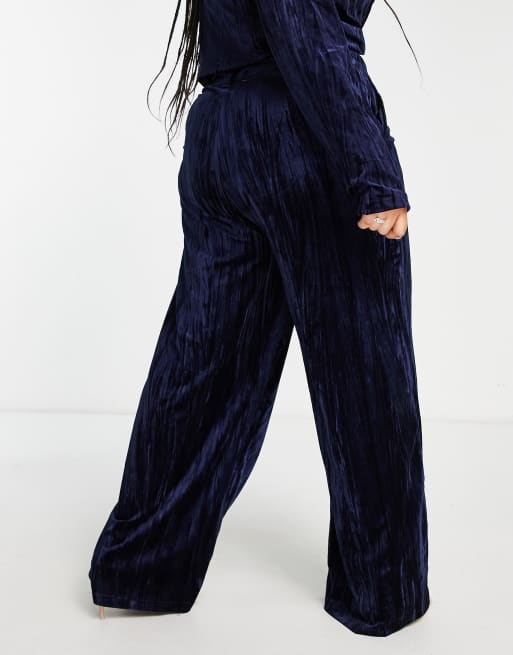 Extro & Vert Plus slouchy wide leg pants in navy sapphire velvet (part of a set), 2 of 4