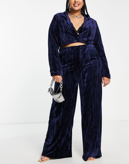 Extro & Vert Plus slouchy wide leg pants in navy sapphire velvet (part of a set), 4 of 4