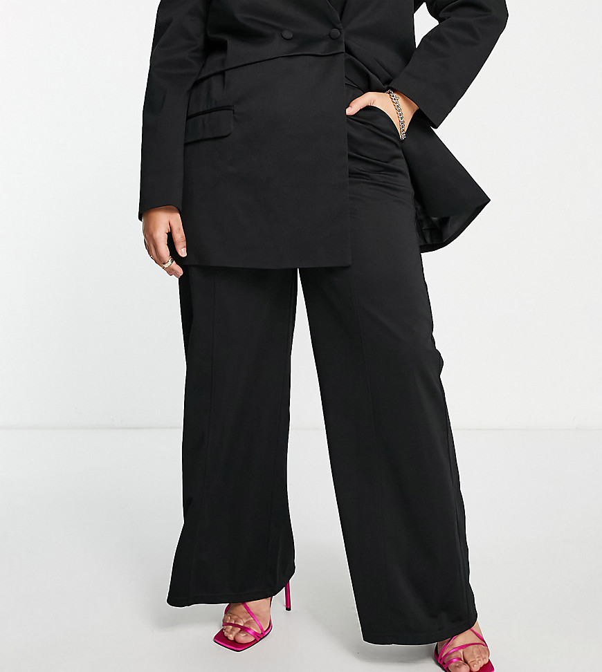 Plus-size trousers by Extro %26 Vert Love at first scroll High rise Belt loops Functional pockets Wide leg