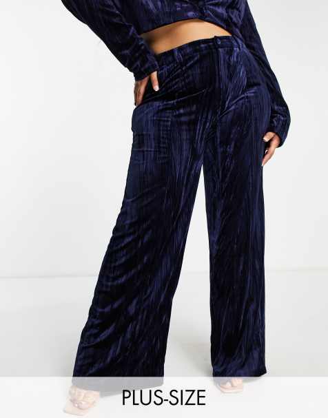 Extro & Vert Plus slouchy wide leg trousers in navy sapphire velvet co-ord