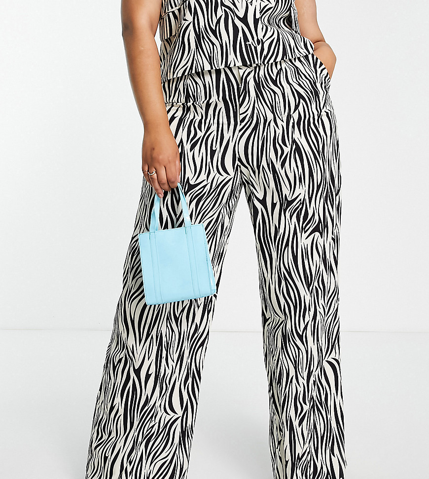 Extro & Vert Plus slouchy wide leg trousers in off white zebra co-ord