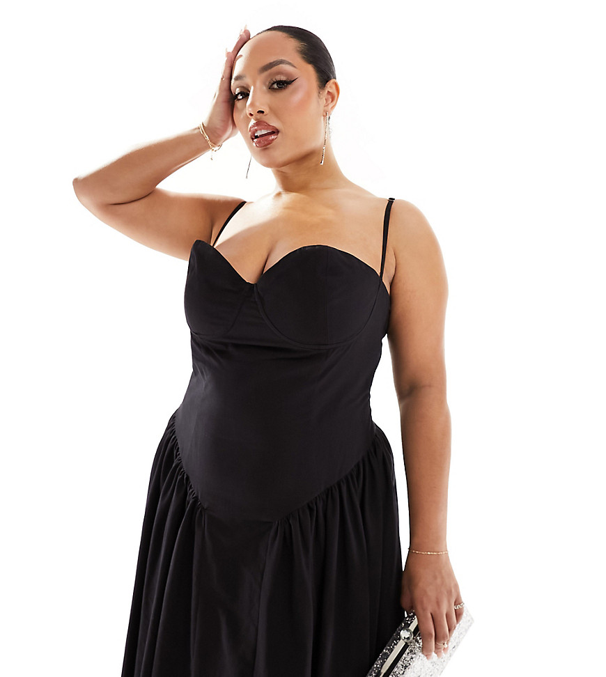 strappy maxi corset dress in black