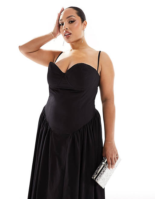 Extro & Vert Plus strappy maxi corset dress in black