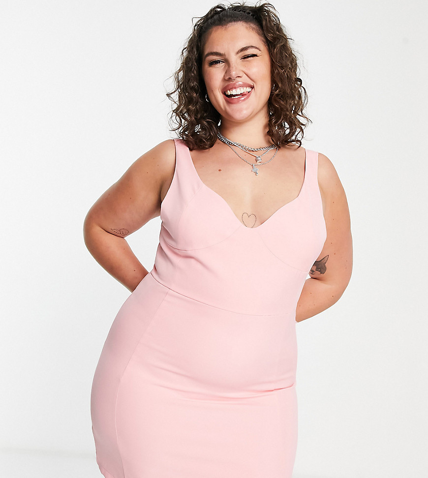 Extro & Vert Plus structured body-conscious dress in bubblegum pink