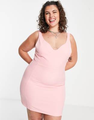 Extro & Vert Plus structured bodycon dress in bubblegum pink - view 1