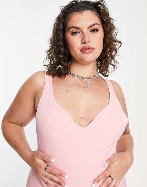 Extro & Vert Plus structured bodycon dress in bubblegum pink, 4 of 4