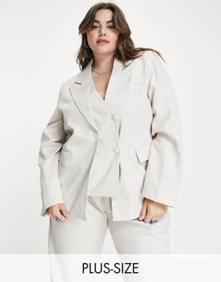 Extro & Vert Plus Structured Panel Oversized Blazer In Ecru Co-Ord-Neutral