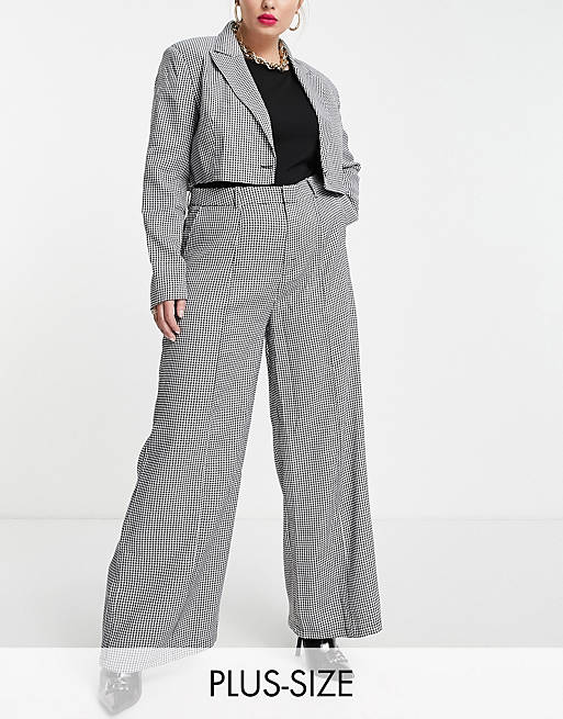 Extro & Vert Plus super wide leg pants in dogtooth check