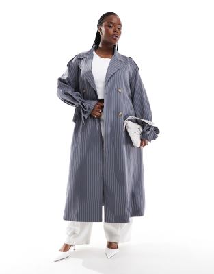 Extro & Vert Plus Extro & Vert Plus trench coat in petrol blue stripe