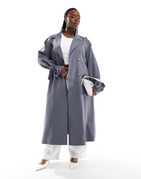 Extro & Vert Plus trench coat in petrol blue stripe - view 1