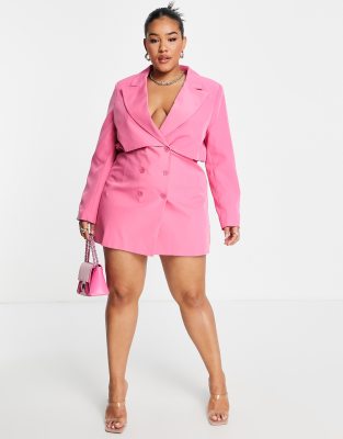 Vestito corto stile blazer doppiopetto con strato sovrapposto rosa vivo - Extro&Vert Plus  donna Rosa - immagine1