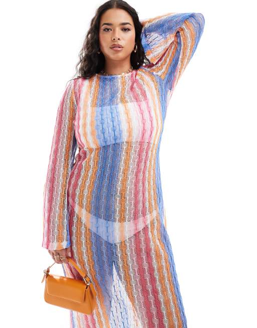 Extro & Vert Plus - Vestito lungo all'uncinetto a righe multicolore
