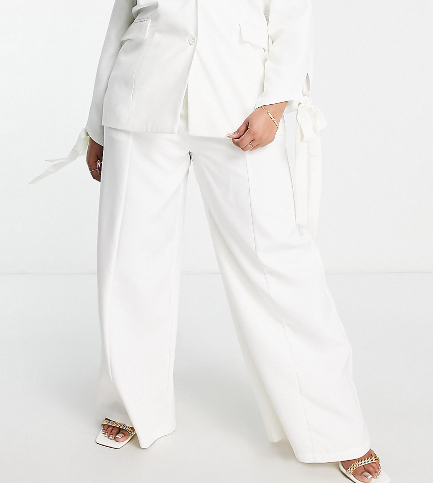 Extro & Vert Plus wide leg pants with buckle side in off white - part of a set