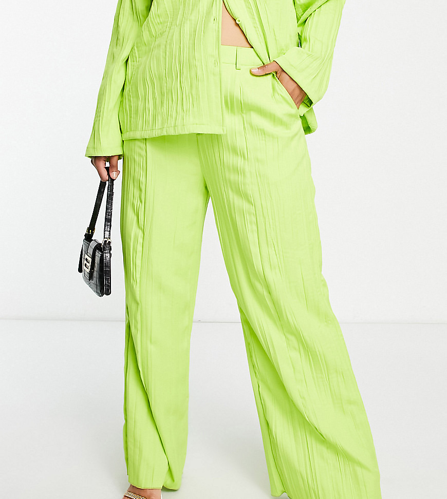 Extro & Vert Plus wide leg plisse trousers in lime green co-ord