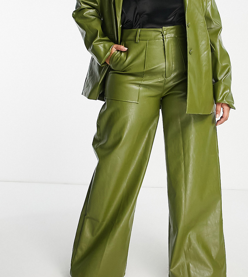 Extro & Vert Plus wide leg trousers in dark green faux leather