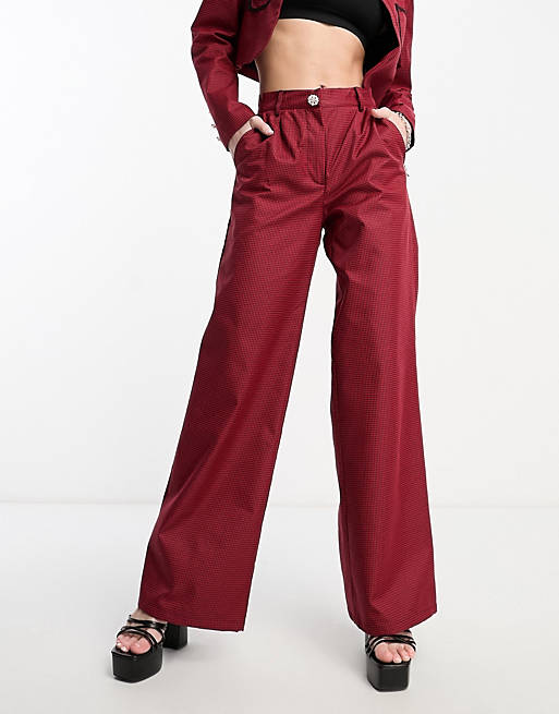 Egnet karakter for eksempel Extro & Vert - Premium - Bukser med vidde ben i røde og sorte tern - Del af  sæt | ASOS