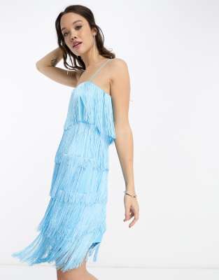 Extro & Vert Extro & Vert Premium cami mini dress in blue fringe