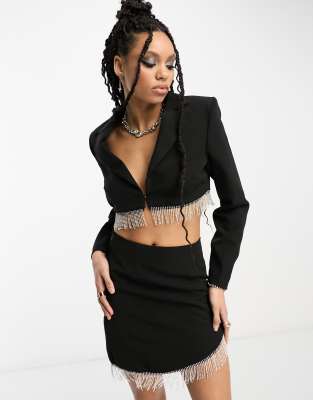 Extro & Vert Premium cropped blazer with drop jewel trim co-ord