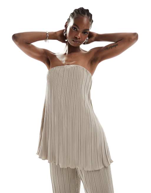 Extro & Vert Premium soft touch plisse bandeau top in metallic latte - part of a set