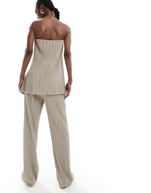Extro & Vert Premium soft touch plisse pants in metallic latte (part of a set), 3 of 5