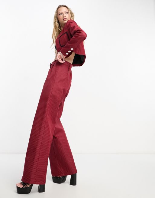 Black High Waist Trousers, Wide Leg Pants, Red Wide Leg Pants