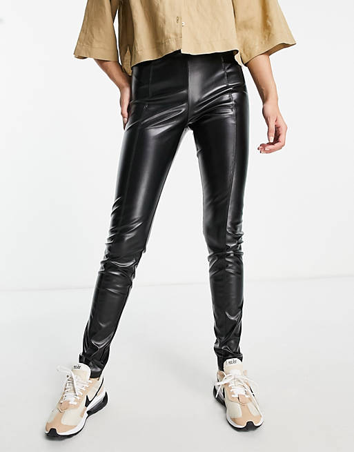 Extro & Vert PU faux leather leggings with seam detail in black