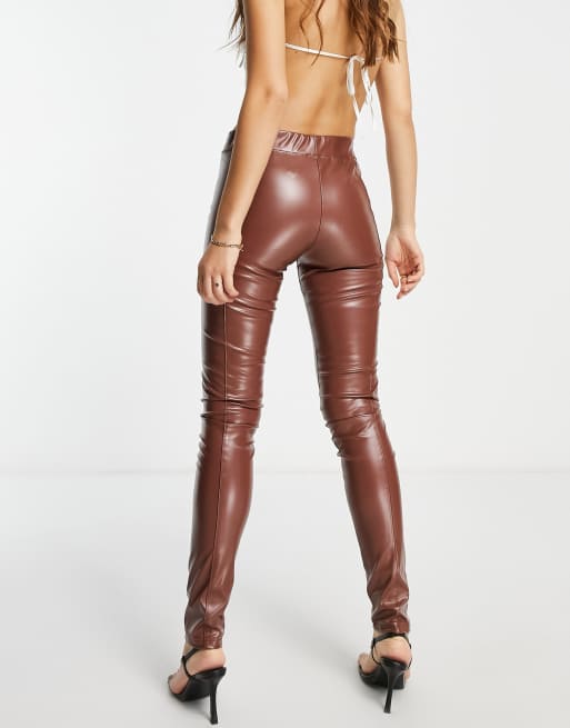 Extro & Vert PU faux leather leggings with seam detail in brown