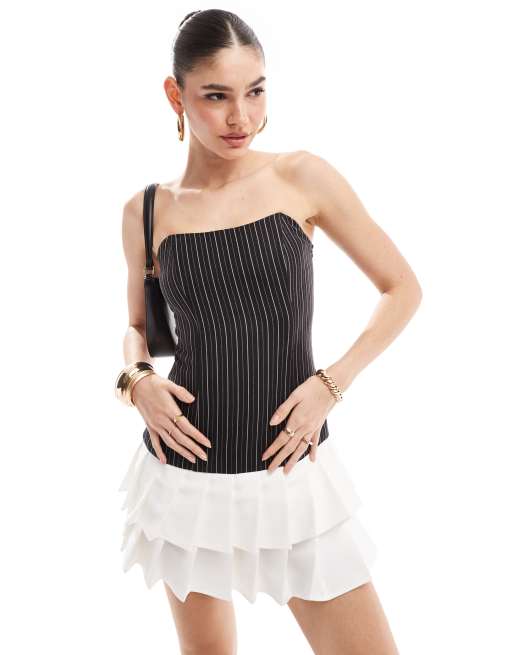 Extro & Vert - Robe bandeau courte à fines rayures - Noir