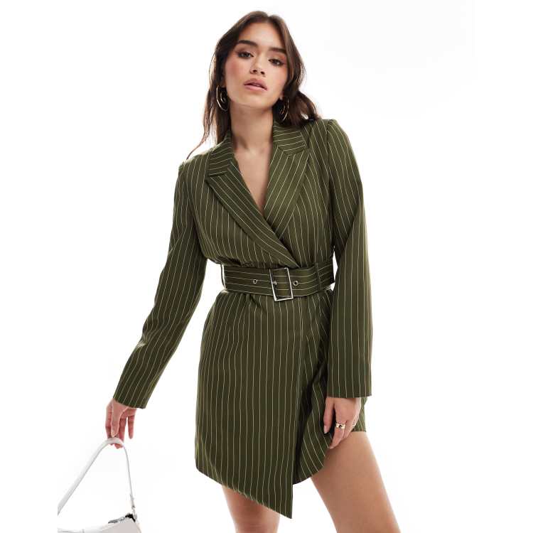 Extro Vert Robe blazer courte et ceinturee Rayures kaki ASOS