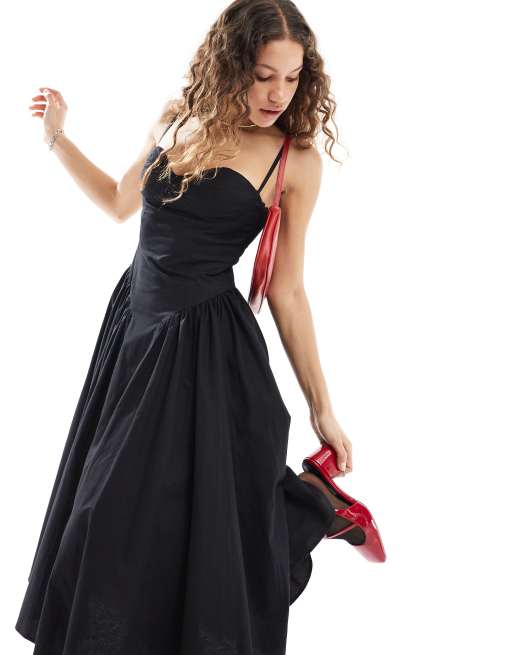 Extro & Vert - Robe corset longueur mollet à bretelles - Noir