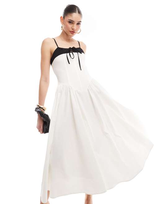 Extro & Vert - Robe mi-longue plissée à corset - Blanc